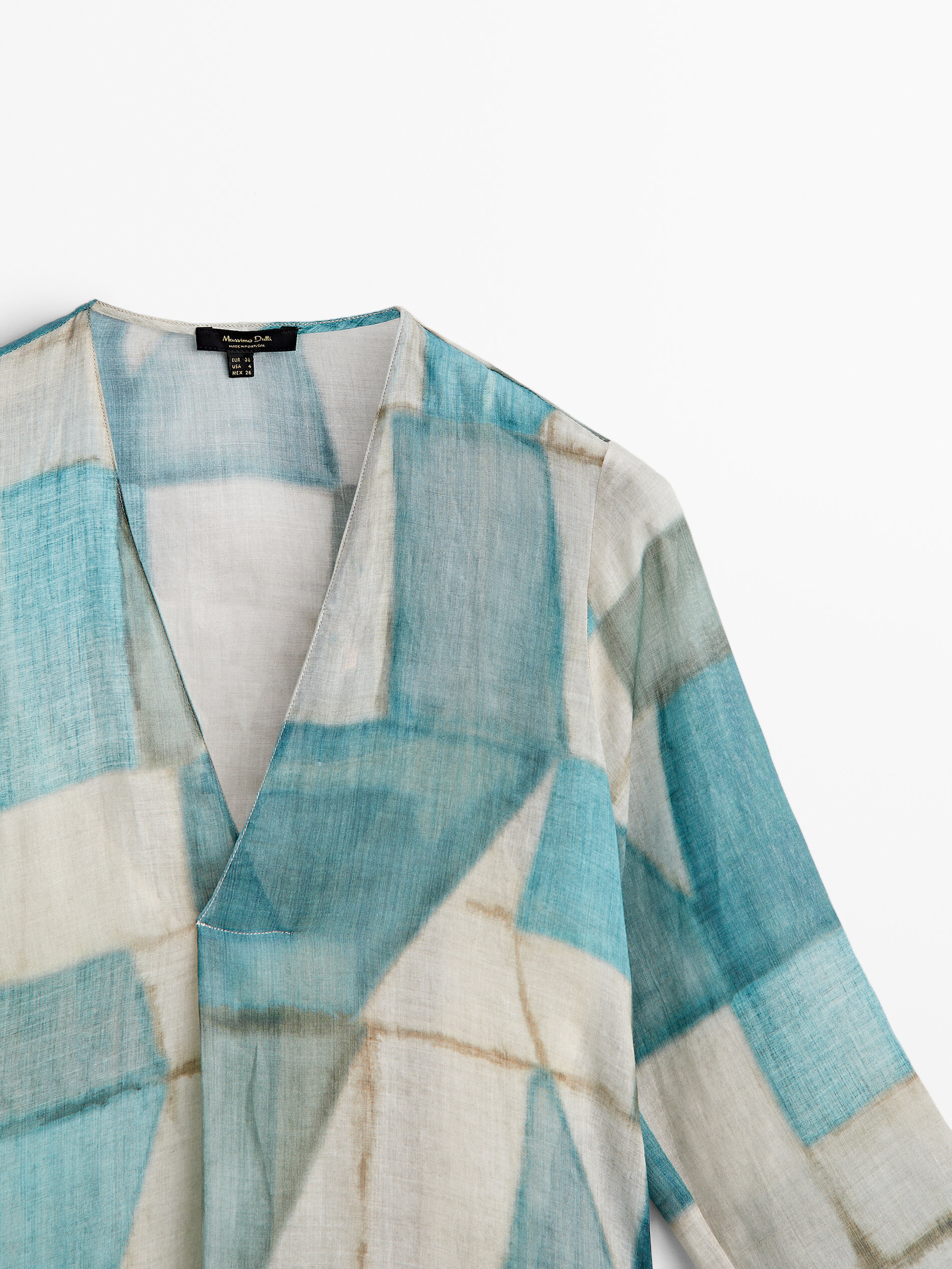 Vestido Ramio com estampa geométrica - AZUL