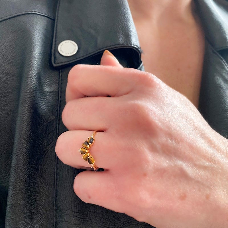 Bague ajustable en argent 925 Oeil de Tigre