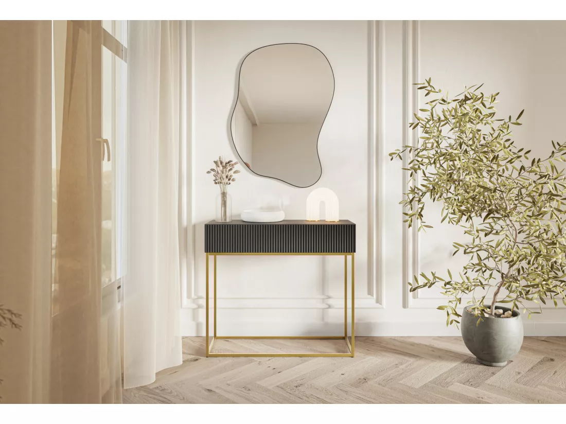 Table console - 90 cm - noir avec pieds dorés - VELDIO