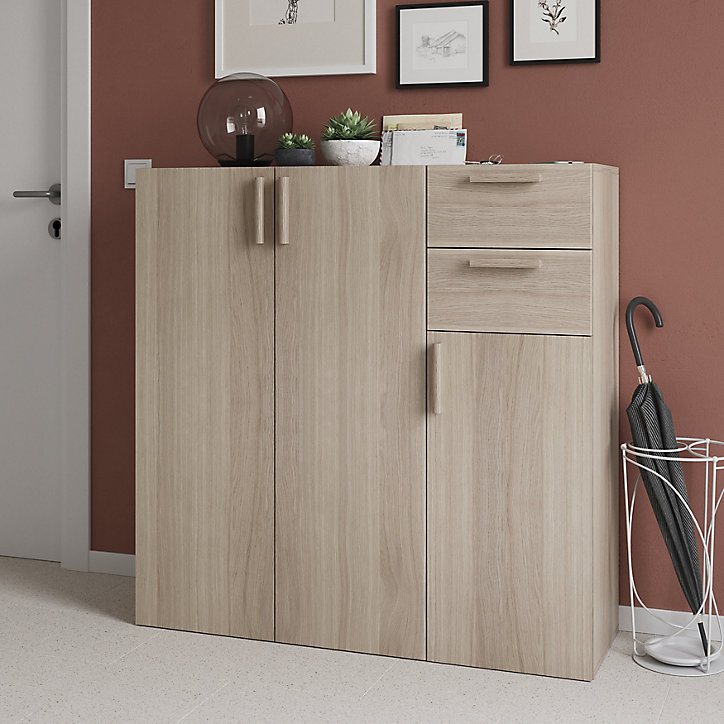 Buffet avec portes et tiroirs effet chêne GoodHome Atomia H. 112,5 x L. 112,5 x P. 37 cm