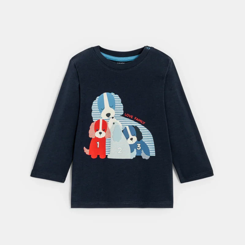 T-shirt famille chiens bleu bébé garçon Bleu