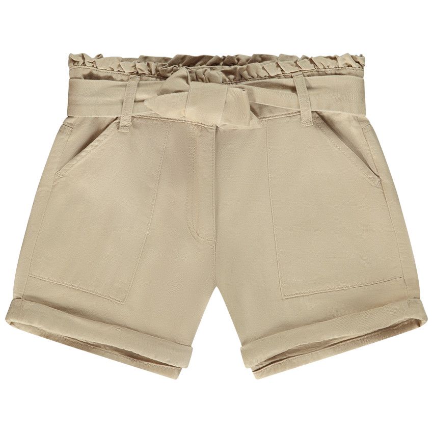 Short uni avec ceinture à nouer pour fille - Beige