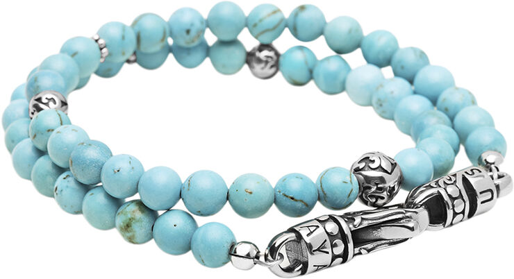 Nialaya Men's Adorned Stainless Steel Wrap Around Bracelet with Turquoise Turquoise