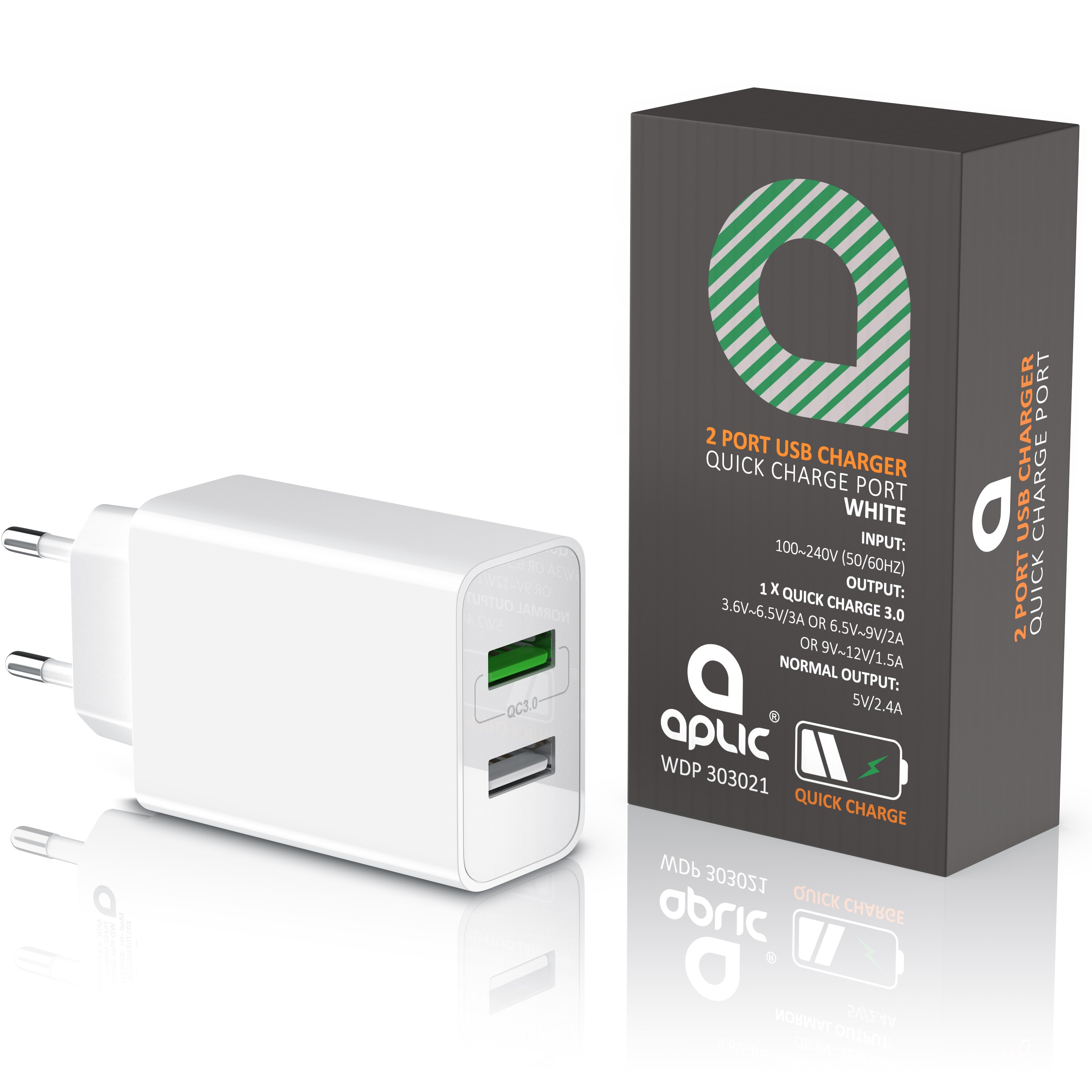 Aplic USB-Ladegerät 3000 mA, 2-Port, 30W, Quick Charge 3.0 (QC 3.0) Schnelladefunktion