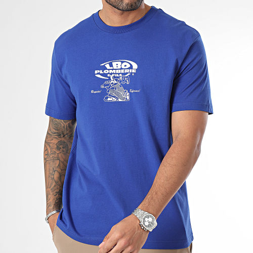 Tee Shirt Oversize Large Drop Collection Plombier Bleu Roi Blanc