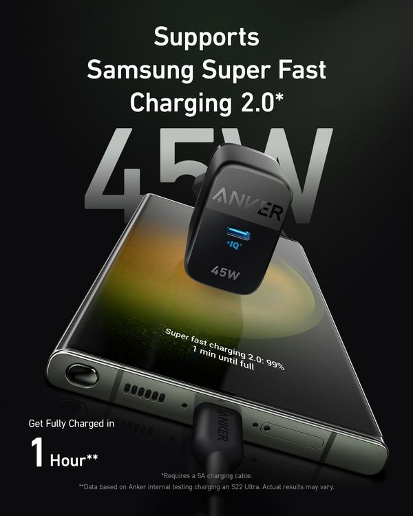 Anker - 313 Oplader 45W - Sort