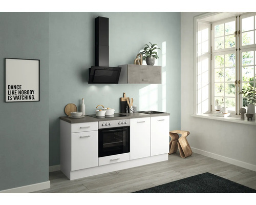 IMPULS keukenblok met apparatuur PESCE 195 cm wit mat voorgemonteerde variant rechts IP120-IKZ11955E-K517-F628-A684-G702
