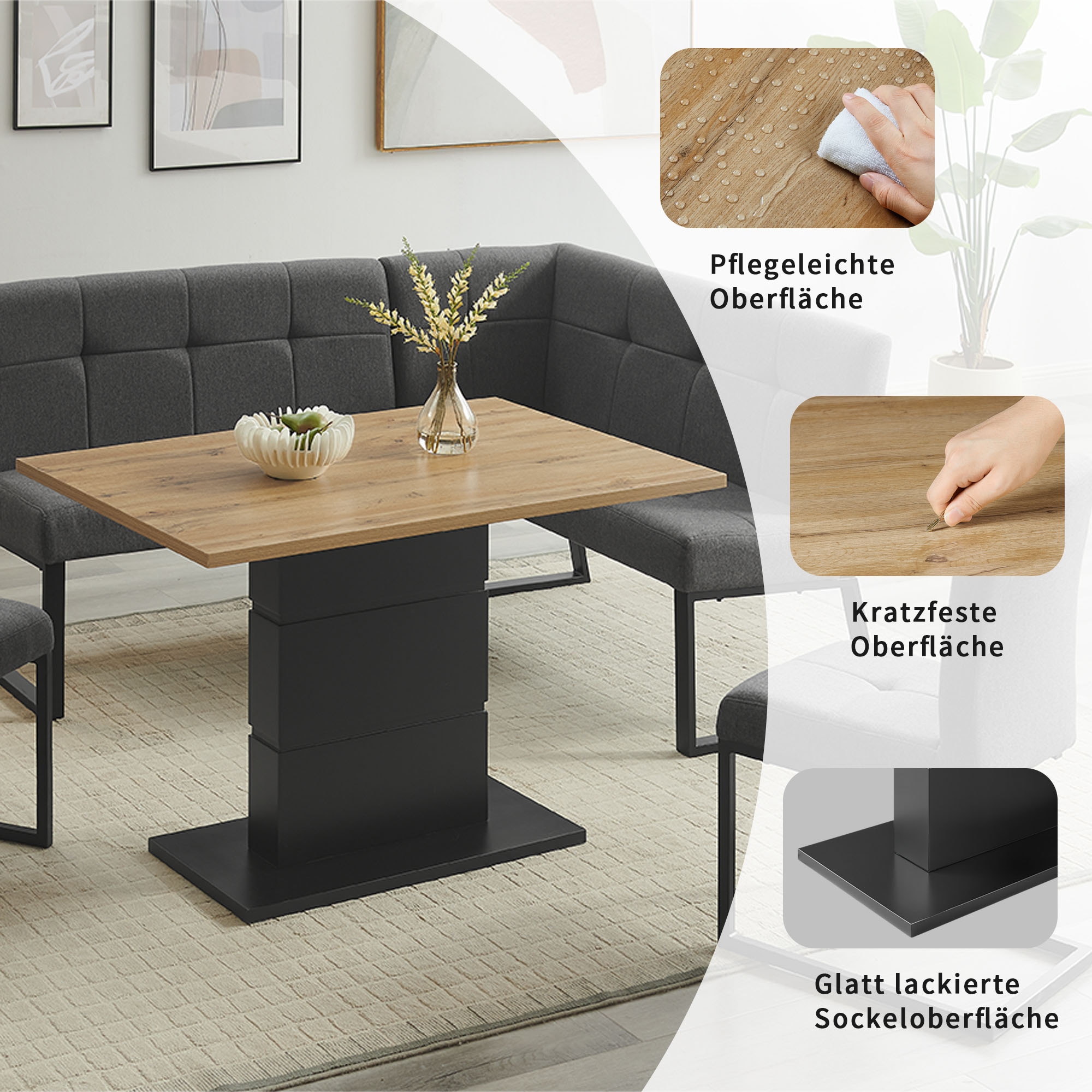 GOODproduct Eckbankgruppe »Geranie, Sitzgruppe, Eckbank links und rechts montierbar« Set, Gruppe bestehend aus Eckbank, Esstisch 120 cm, zwei Freischwinger, 4 Stk. tlg.