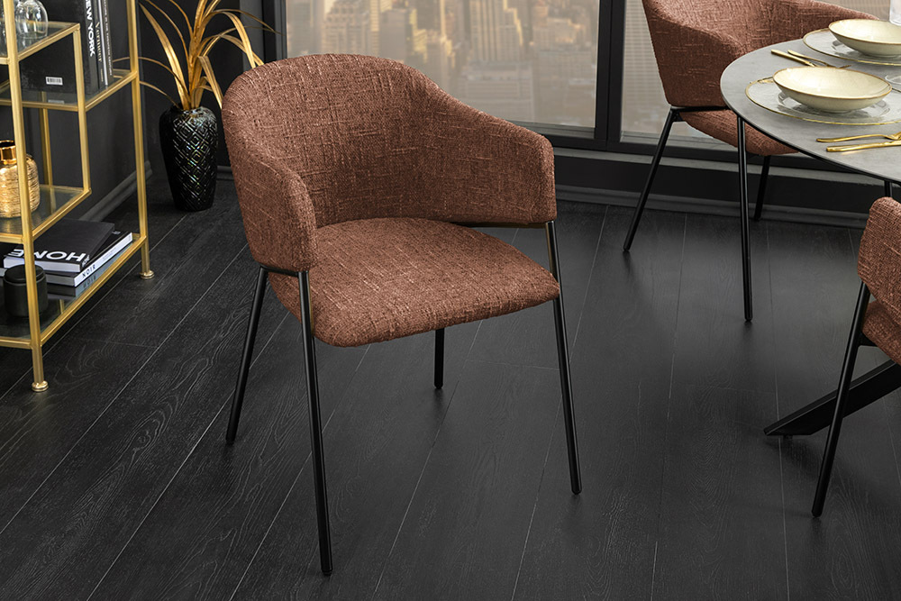 Design Stuhl NOBLESSE braun Chenille schwarzes Metallgestell