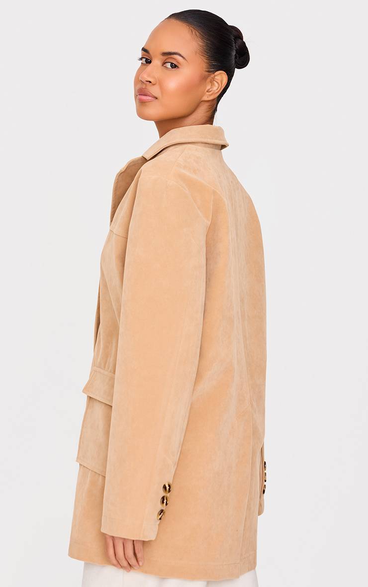 Beige Manteau Blazer Long Oversize En Synthétique