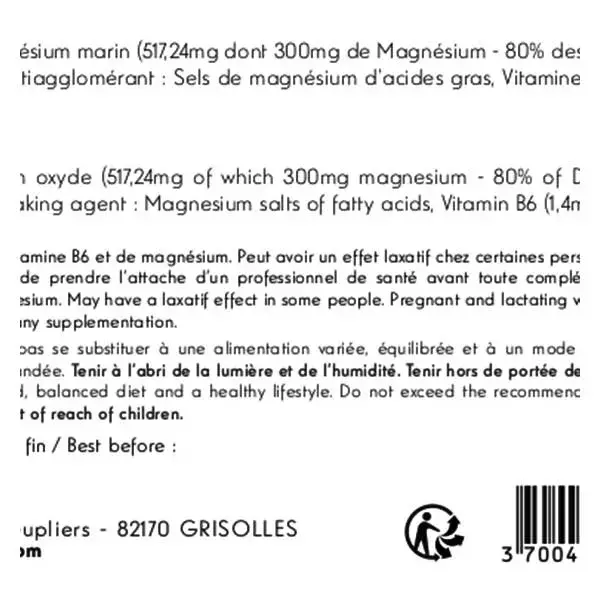 Belle & Bio Magnésio Marinho e Vitamina B6 120 cápsulas