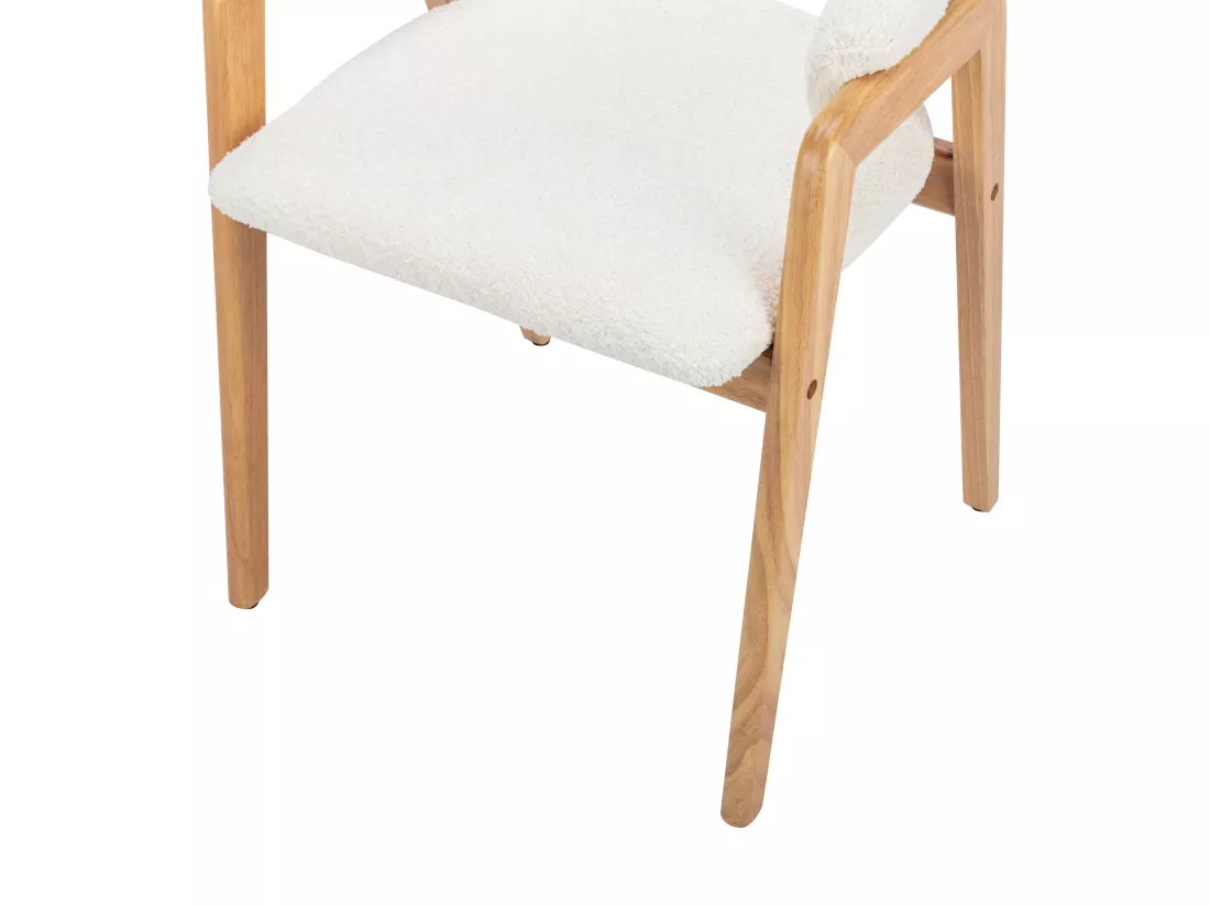 Lot de 2 chaises avec accoudoirs en tissu bouclette et bois d'hévéa - Blanc et naturel - SOLUNA