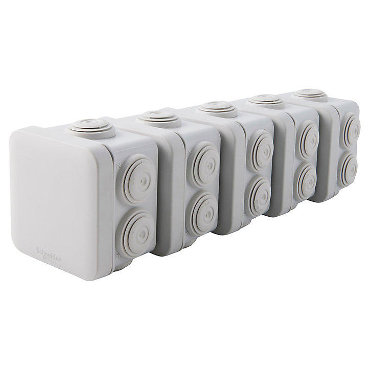 Boîte de dérivation carrée extérieure avec 7 passe-câbles et système de verrouillage 65 x 65 x 45 mm IP55 Schneider Electric Mureva gris
