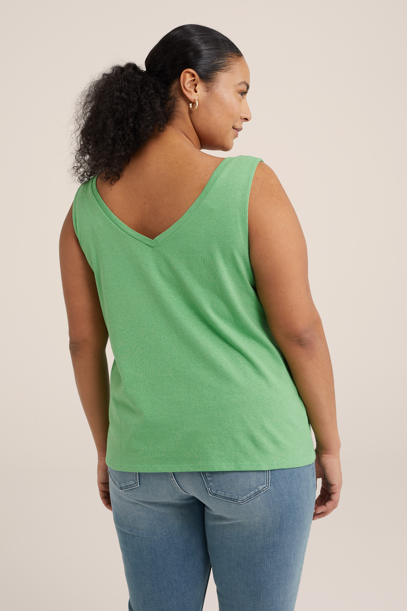 singlet van katoenmix - Curve WE Fashion Groen