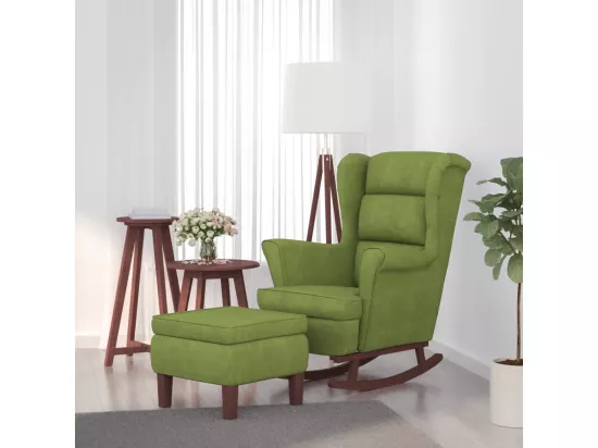 Chaise à bascule avec pieds en bois et tabouret Vert clair