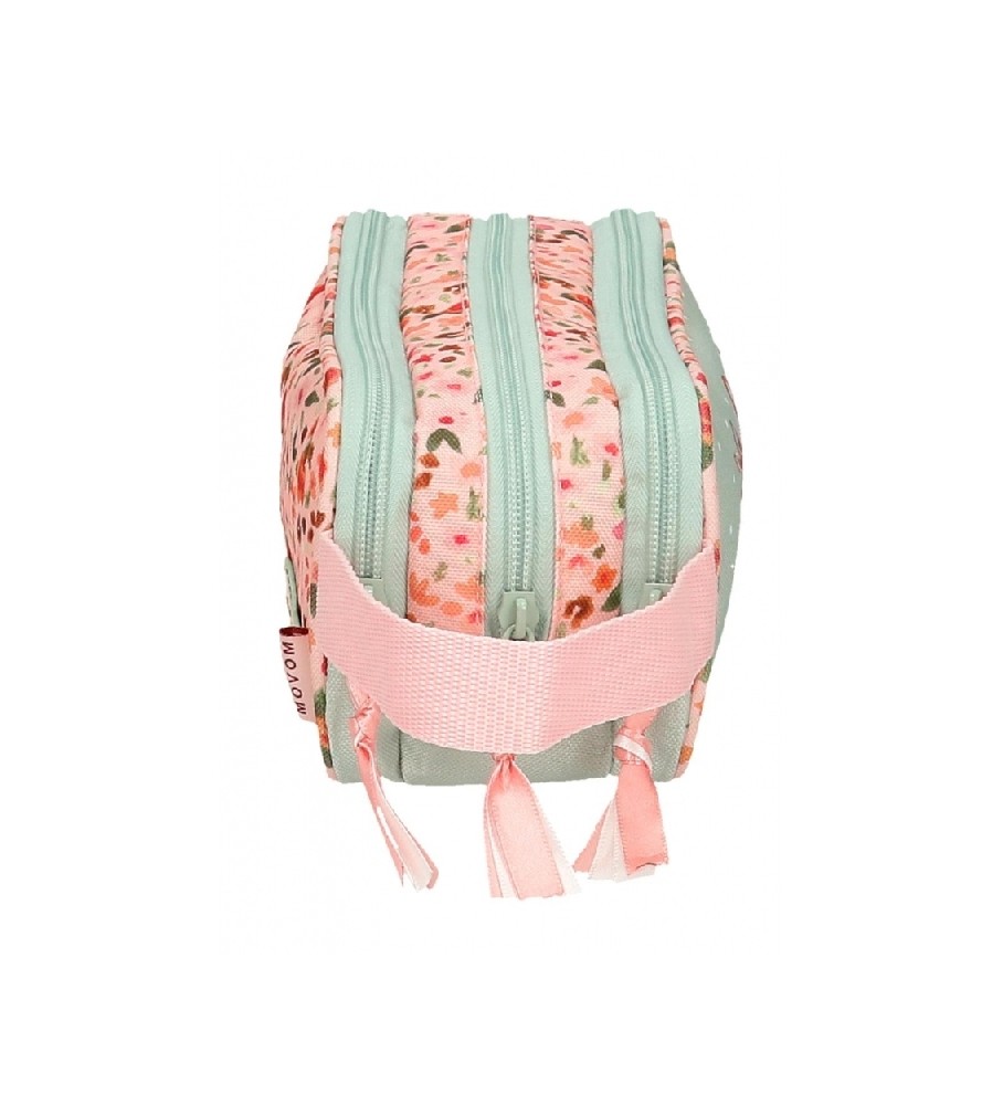 Estojo para lápis Movem Romantic Girl com três compartimentos - Verde - 22x10x9cm -