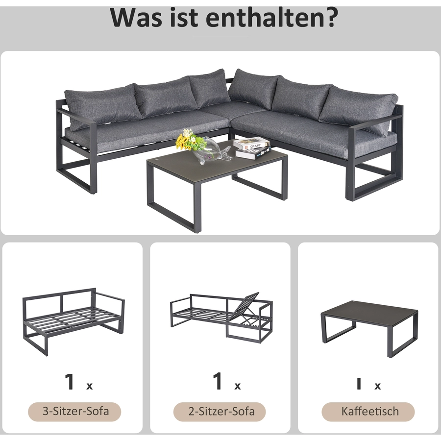 Outsunny Gartenmöbel-Set 3-teilig grau, schwarz