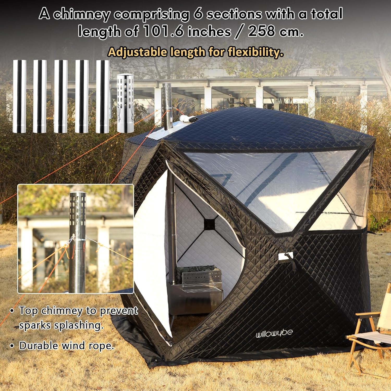 WILLOWYBE Tragbares Outdoor-Sauna-Set mit Saunazelt, Sauna-Holzofen und Schutzabdeckung – für Trockensauna, Kochen und gemeinsame Zeit mit Familie und Freunden.