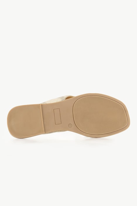 Leder-Pantoletten, Metallic-Riemen, Zehentrenner, Weite H