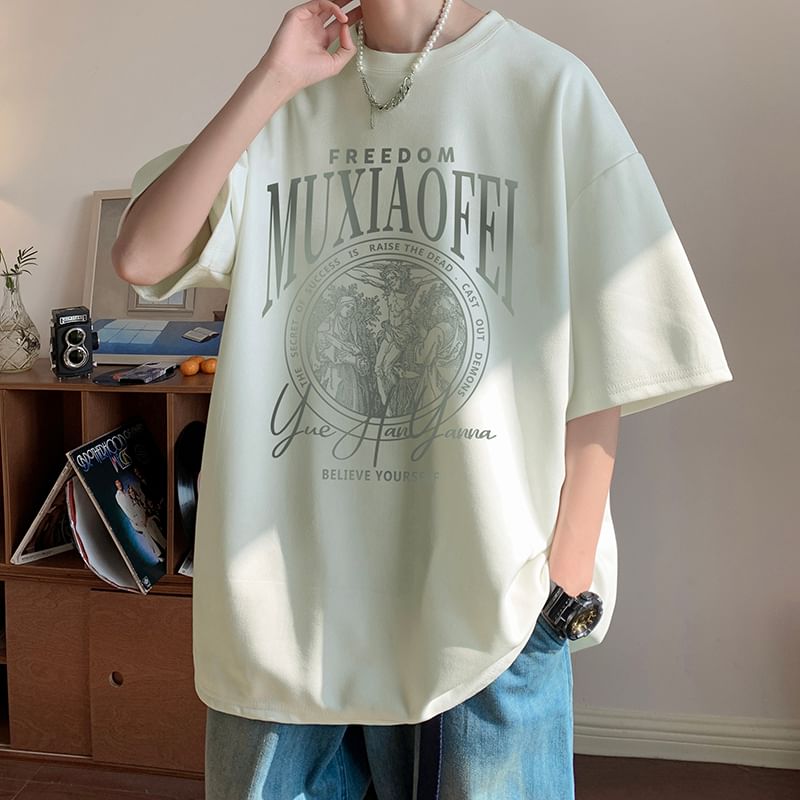 Derbundy - T-shirt met ronde hals en elleboogmouwen en belettering