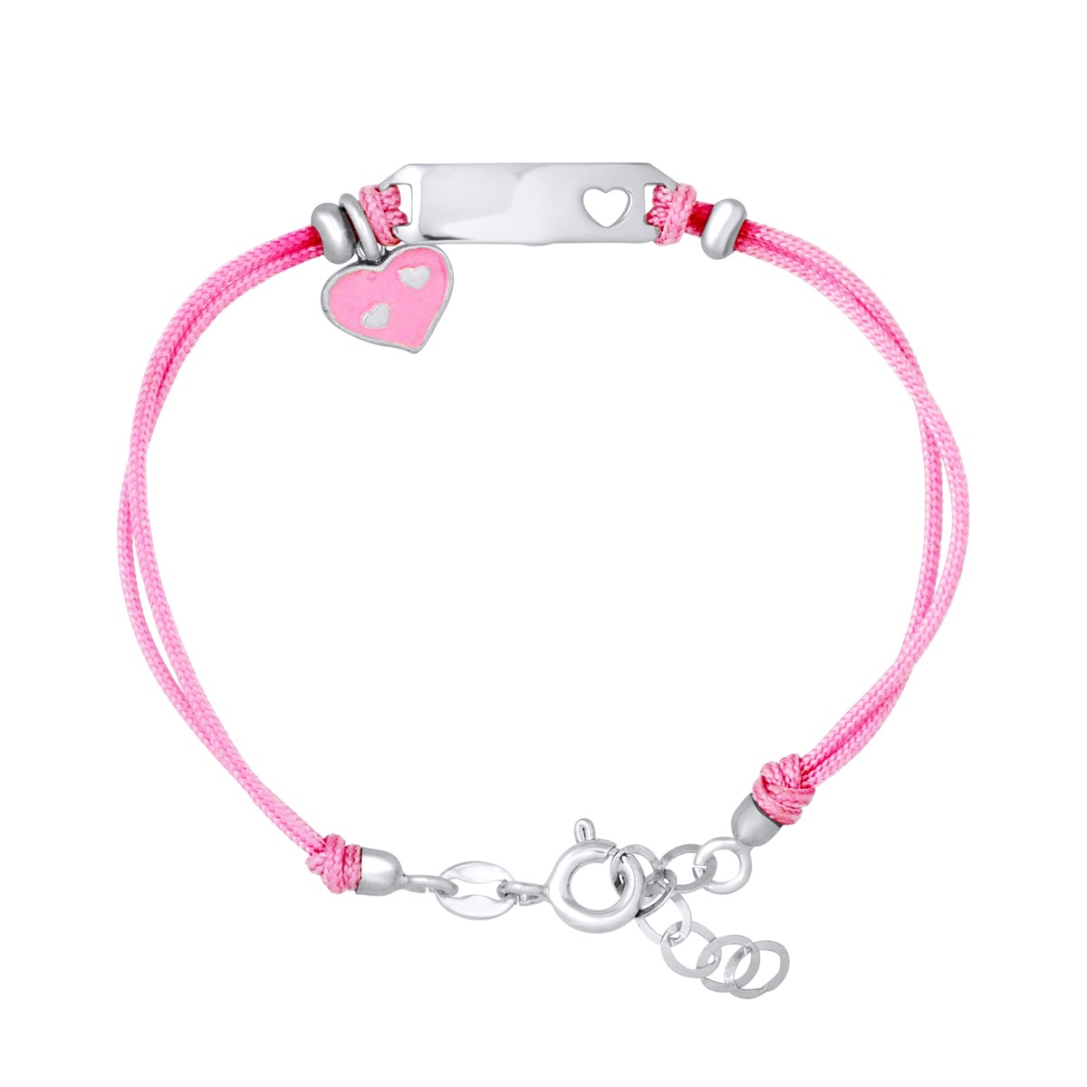 Bracelet GOURMETTE AJOURÉ COEUR & BRELOQUE COEUR - Nylon rose - Argent 925