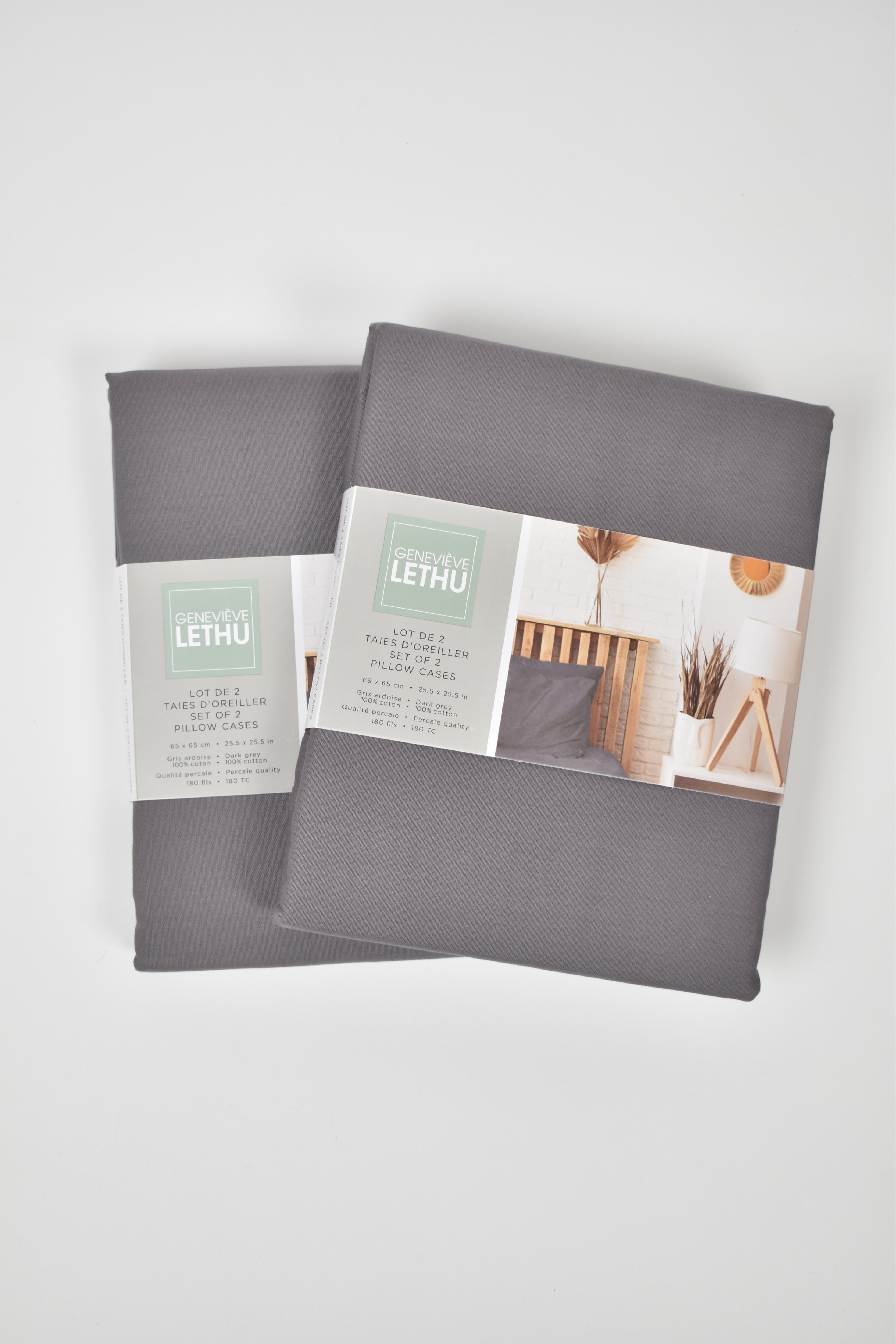 SET 2 TAIES 65X65CM GENEVIEVE LETHU PERCALE GRIS