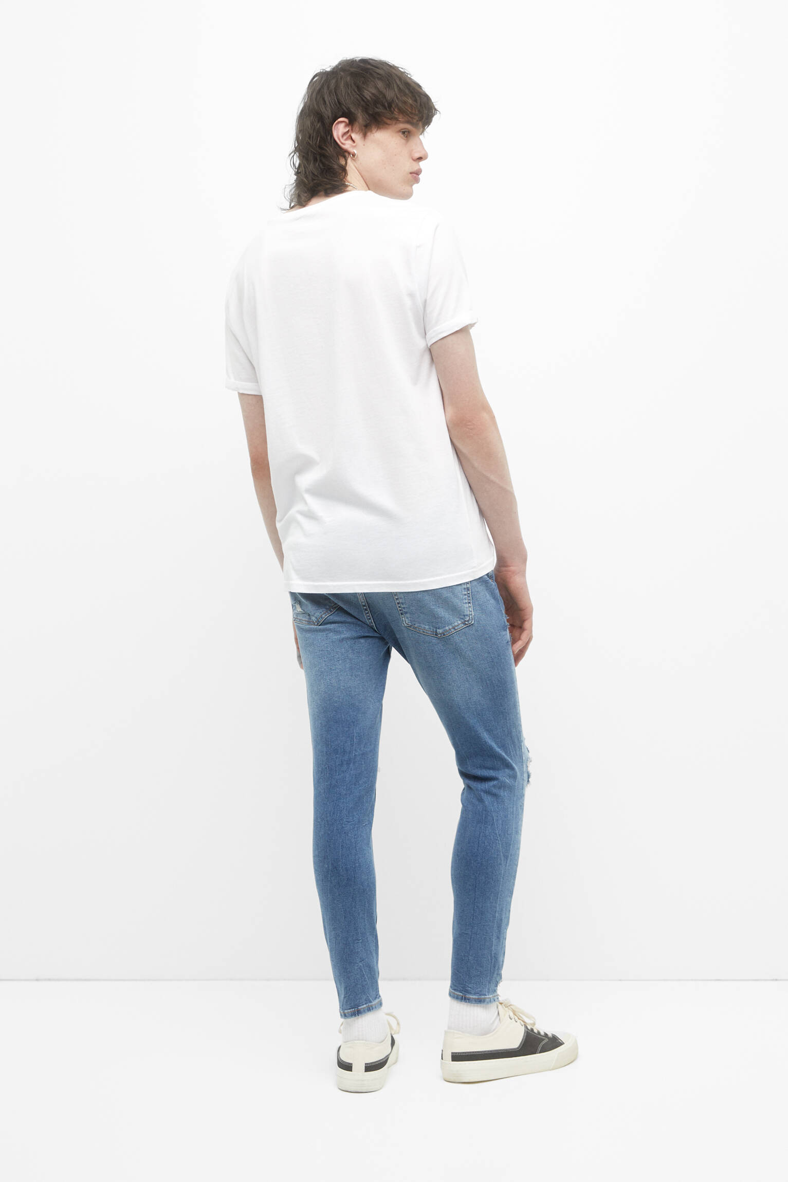 CALÇA JEANS CENOURA RASGADA - AZUL MÉDIO
