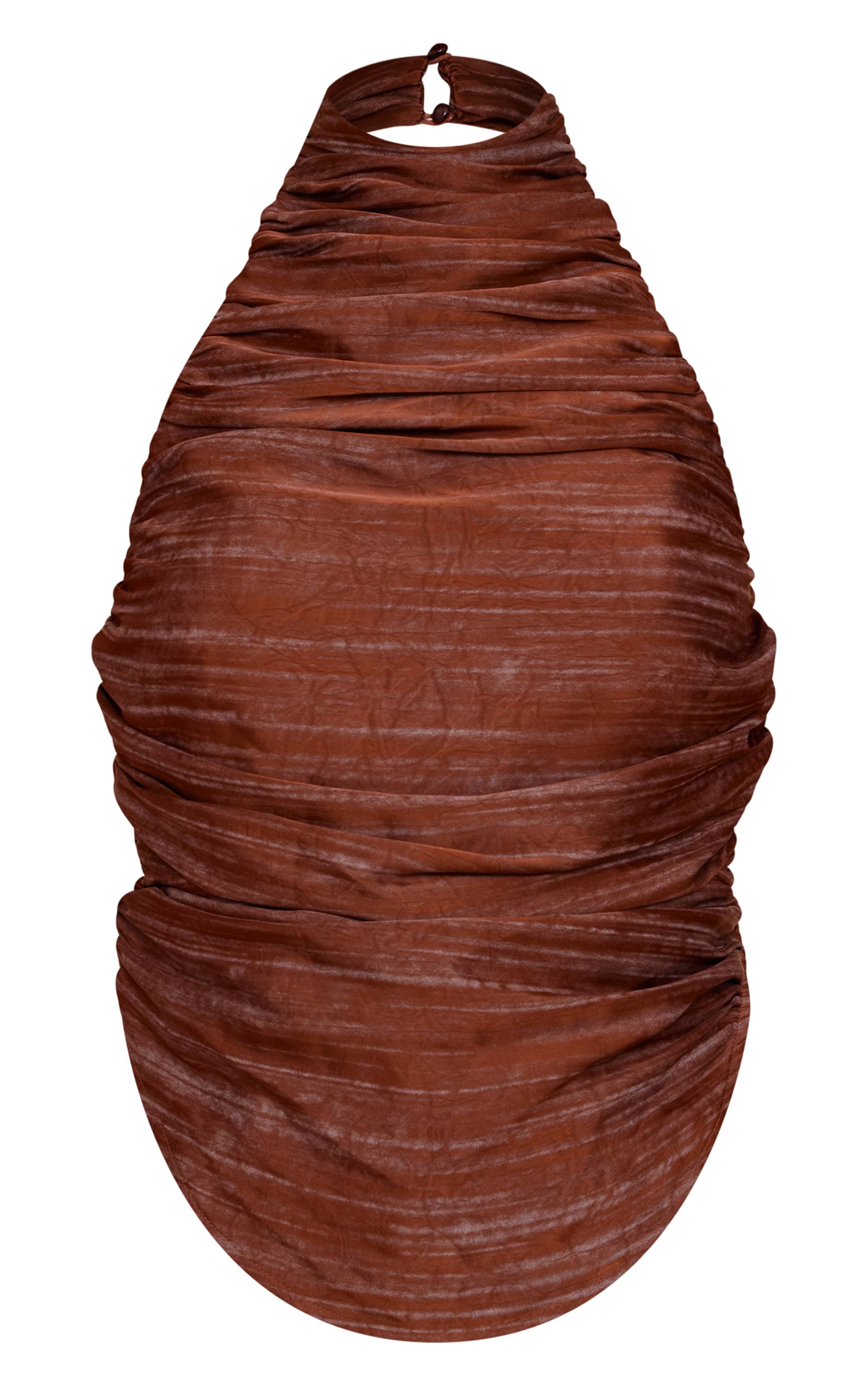 Marron Haut Dos-nu Froncé En Satin Imprimé