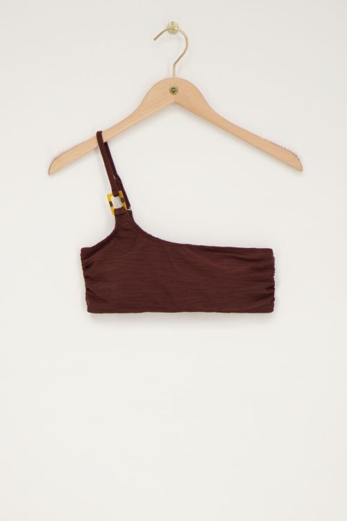Bruine one shoulder bikini top met structuur