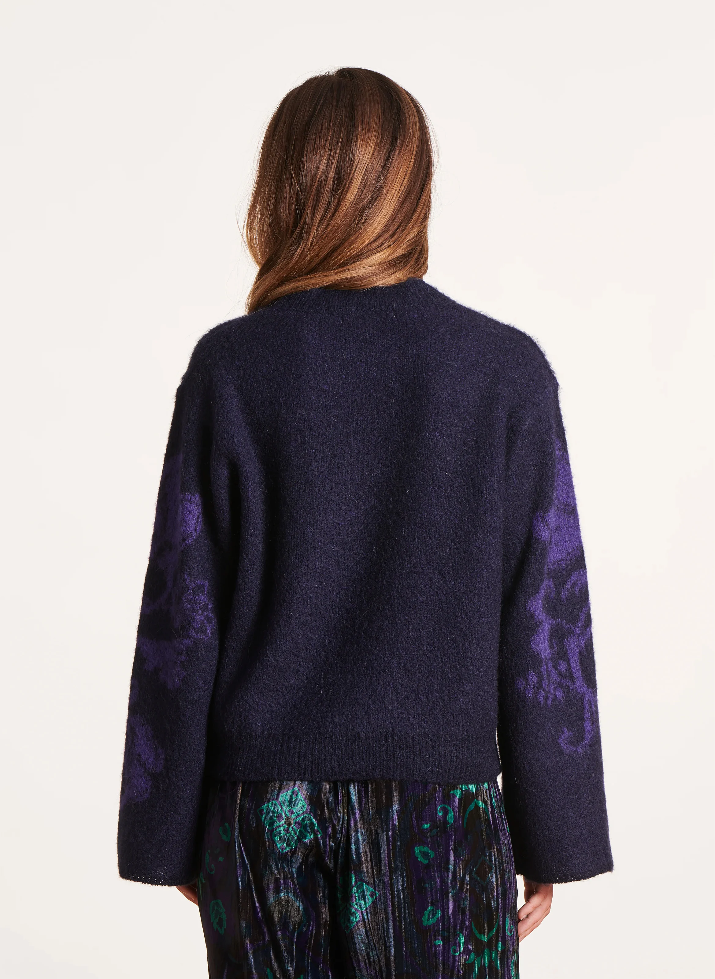 Pull col rond ample en jacquard imprimé | Multicolore