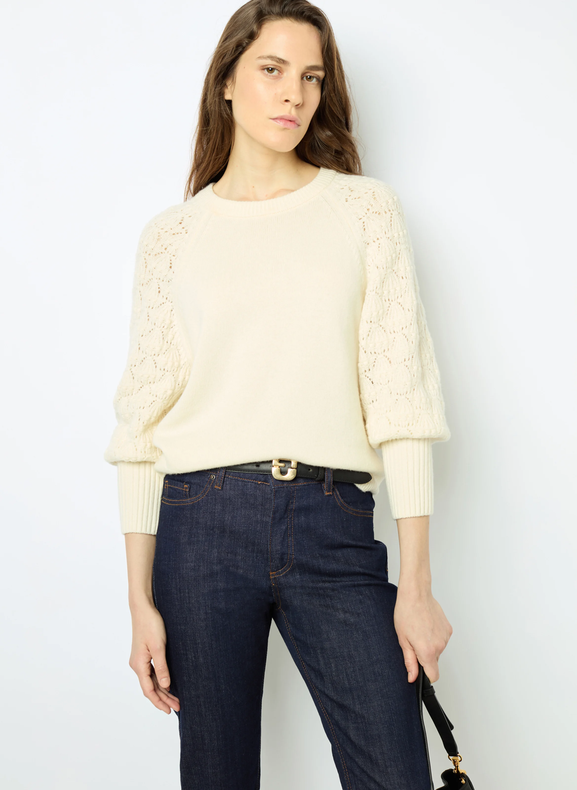 JOELYNE - Pull col rond en laine | Blanc