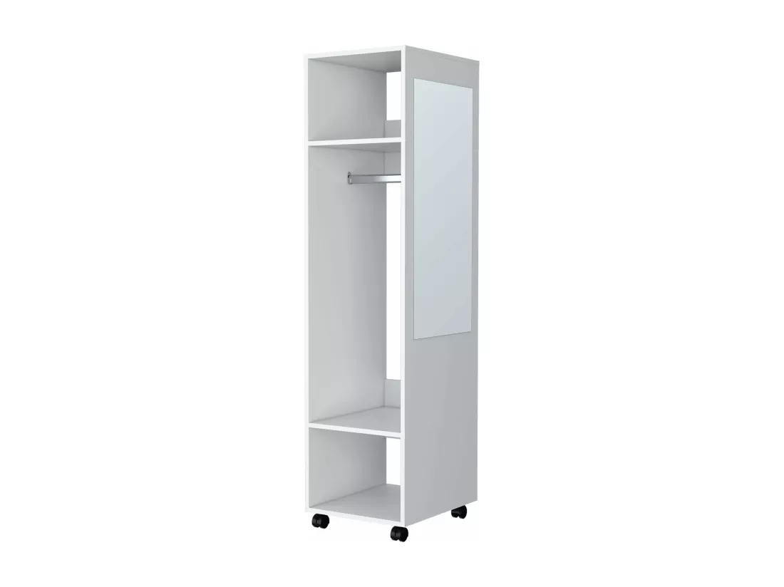 Armoire en mélamine Kronospan, trois étagères, tringle à vêtements et miroir inclus, Blanc, 160 cm X 40 cm X 48 cm