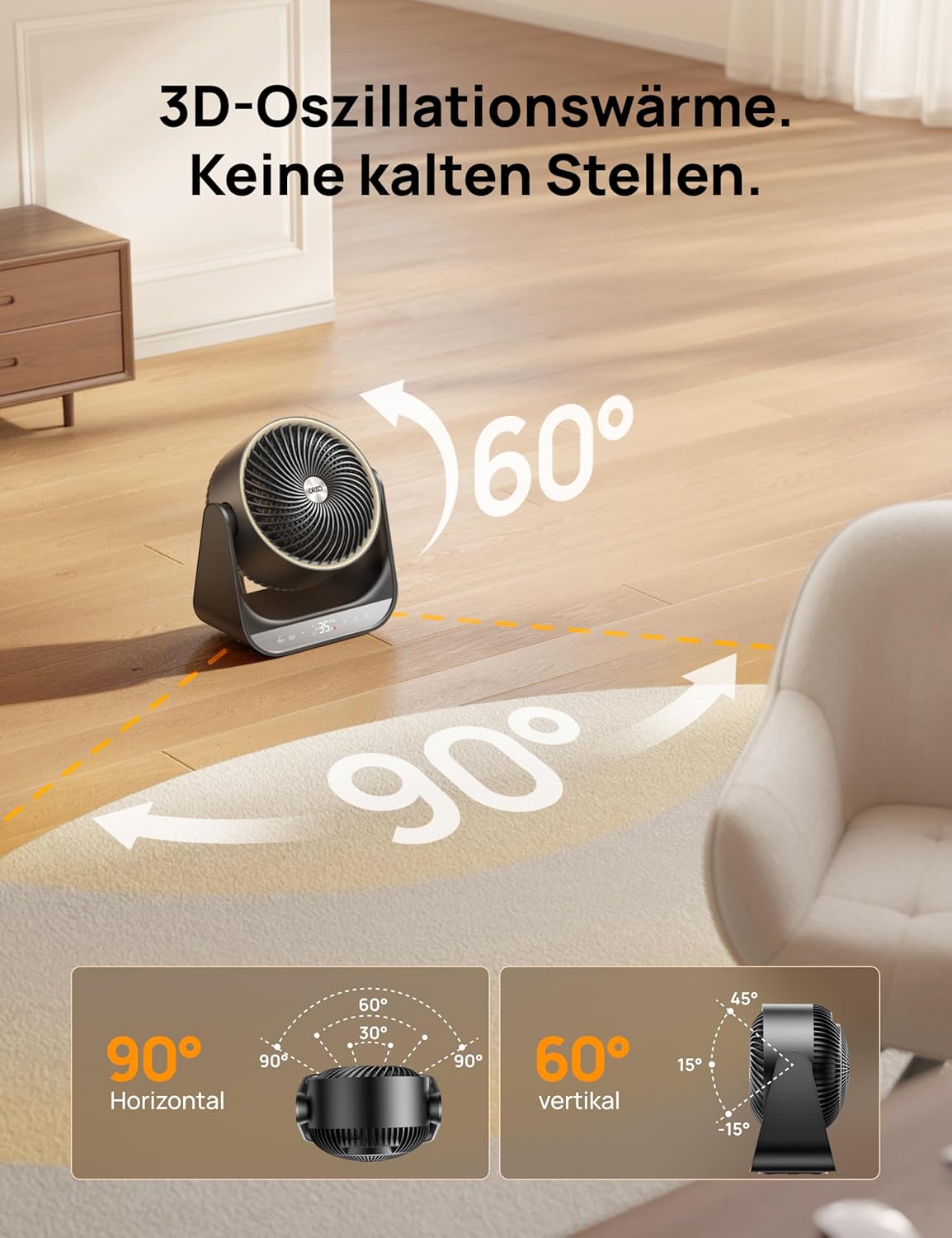 Dreo Heizlüfter für Innenräume, 2000W Elektroheizer mit Fernbedienung und Thermostat, 7 Modi, Überhitzungs- & Kippschutz, tragbarer Heizstrahler für den ganzen Raum, Schwarz, Ganzraum-Heizgerät 714S