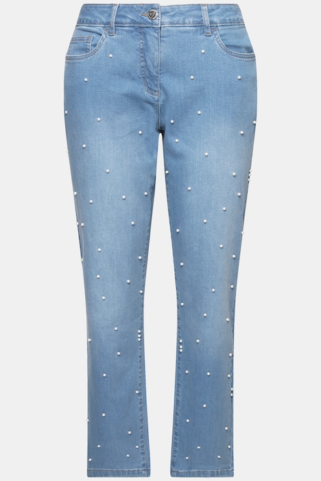 Jeans, weites Bein, Zierperlen, 5-Pocket