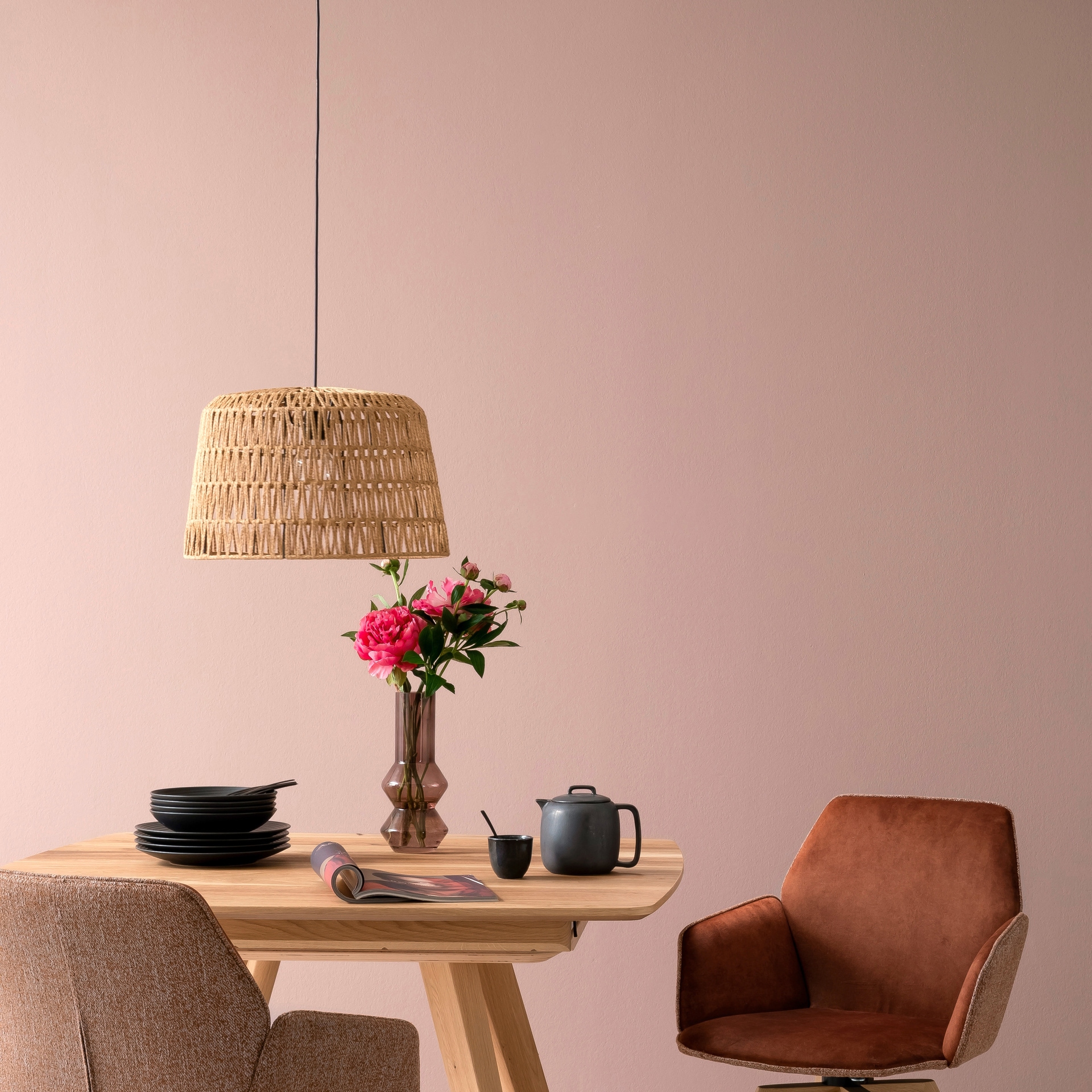 easy! by FHL Retrofit Pendelleuchte Macra beige 46x46cm H140cm