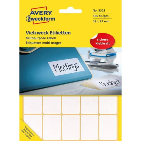 Avery Zweckform 3321 Vielzweck Etiketten 32 x 23 mm, 28 Bogen/560 Etiketten, weiß