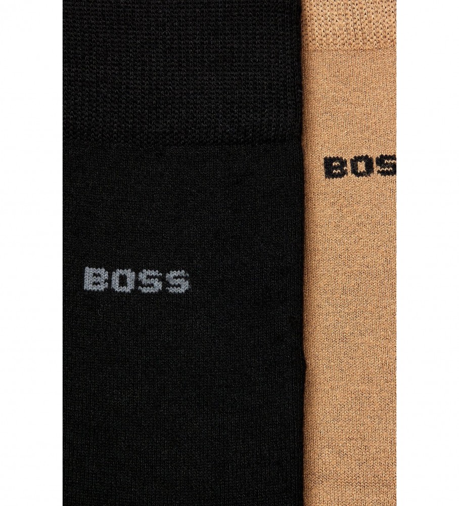 Pacote com 2 pares de meias de bambu BOSS, bege e pretas.