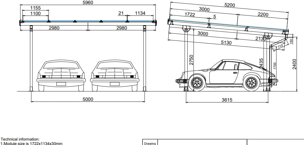 Doppelcarport Carport Gestell für 2 Autos mit Dachverkleidung + Regenrinne, Silber