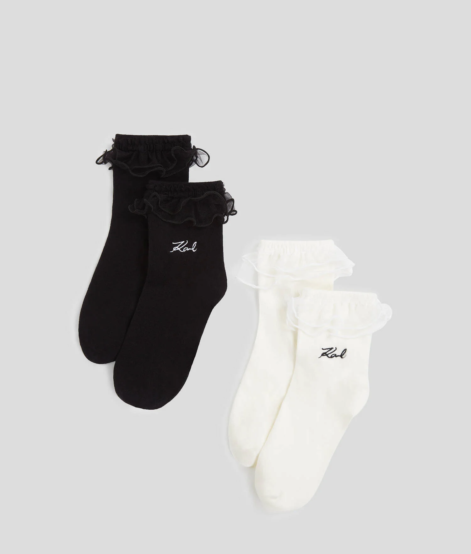 CHAUSSETTES À VOLANTS K/SIGNATURE - 2-PACK - Blanc/Noir