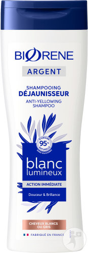 Biorène Argent Shampoing Déjaunisseur Blanc Lumineux Action Immédiate Cheveux Gris Ou Blancs 250ml