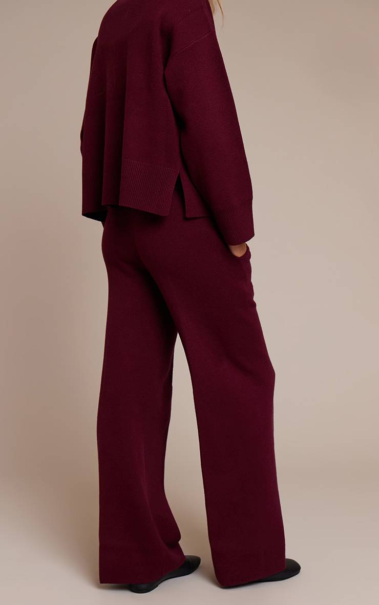 Rouge Bordeaux Pantalon Large En Maille À Cordon De Serrage