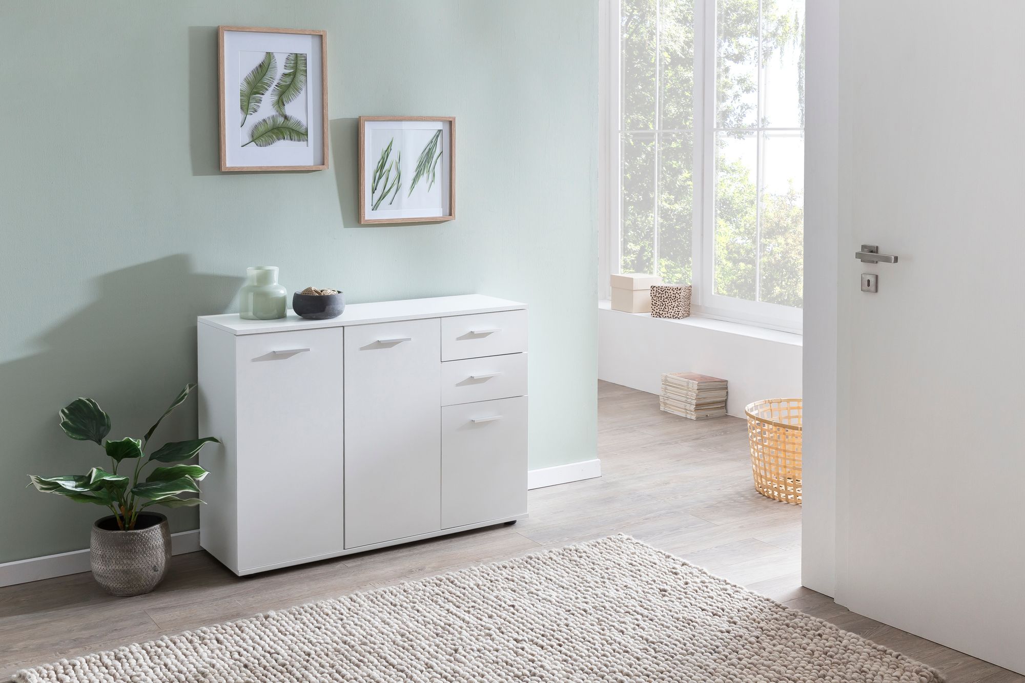 KADIMA DESIGN Holz Kommode ITTER: 3 Türen & 2 Schubladen, Modernes Design, Viel Stauraum, Melaminharz-Beschichtung