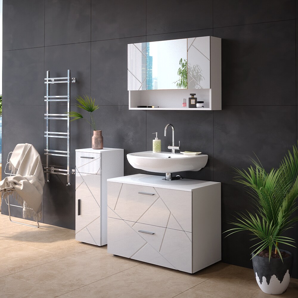 Vicco Badmöbelset Irma Weiß Hochglanz modern 80 cm 30 cm Badezimmerschrank Badschrank Badezimmermöbel Waschtischunterschrank Spiegelschrank Midischrank Schranktür Schrankfach Schrankschublade