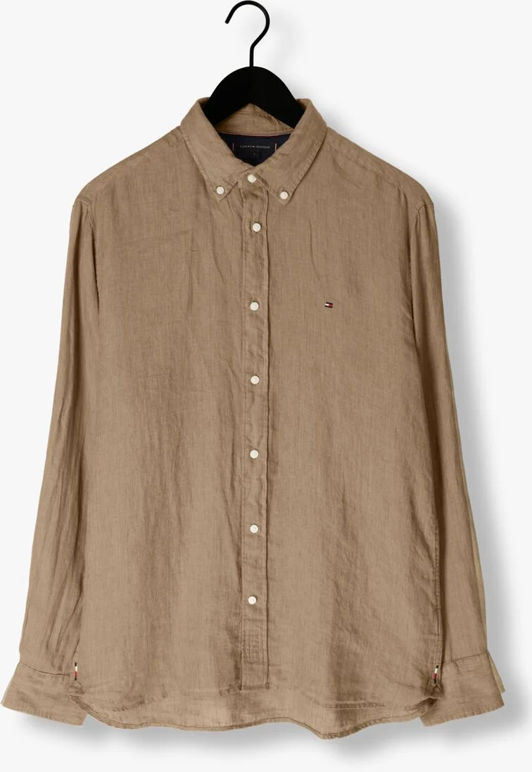 TOMMY HILFIGER beige tommy hilfiger casual overhemd pigment dyed li solid rf shirt