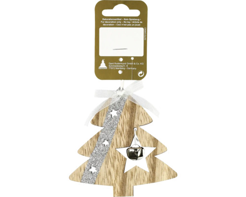 Kerstdecoratie hangende boom met ster, hout, zilver
