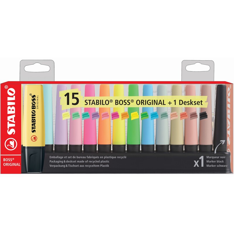 Stabilo Boss Leuchtstifte Pastell/Nature, 15er Tischset, assortiert