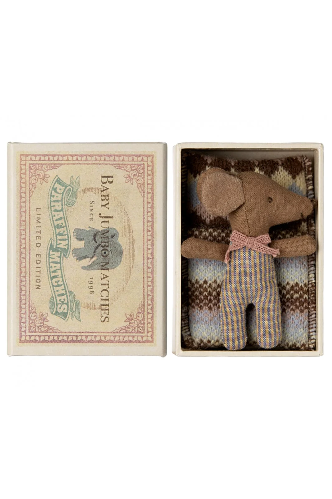 Maileg Sleepy Wakey Baby Mouse In Matchbox rose 1