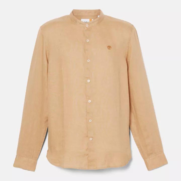 Chemise en lin Mill Brook à col Mao pour homme en jaune
