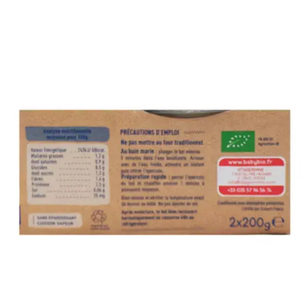 Tigela para refeição noturna Babybio, batata e abobrinha, orgânica, +8 meses, 2 x 200g