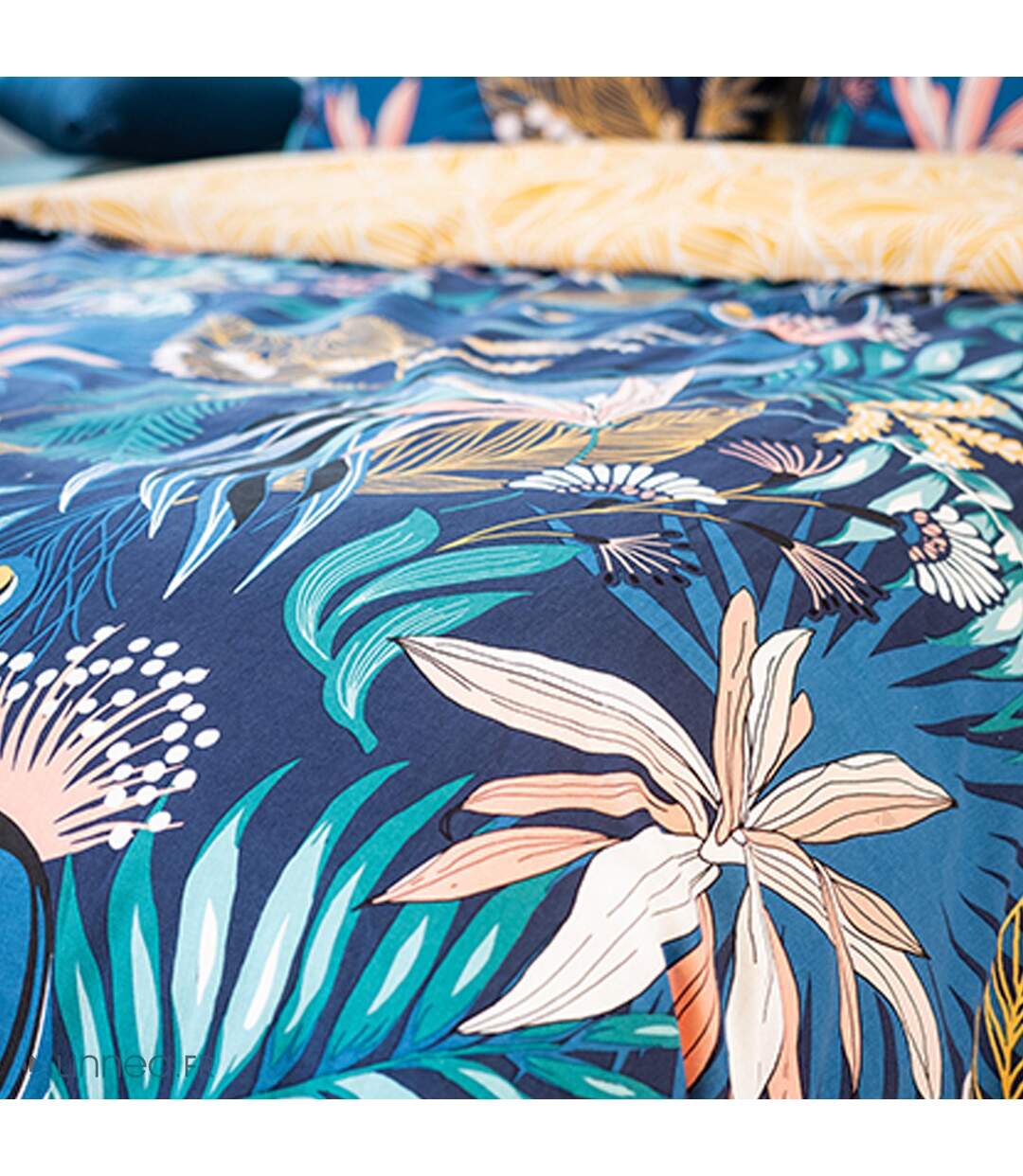 Parure de lit 260x240 cm coton bci adouci AGLAE bleu 3 pièces